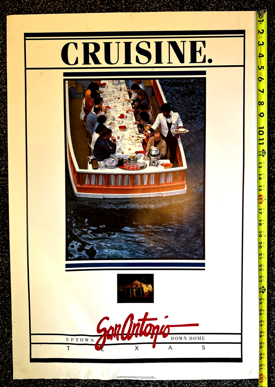 San Antonio Texas River Walk Dining Cruise Poster Travel Ad 1980s TX Tourism EUC